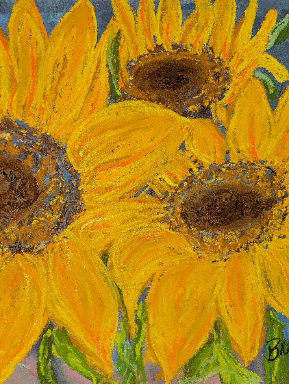 "Sunflower Trio" Original Unframed Artwork Created By Brea Marie 9 X 12 - Picture 4 of 4